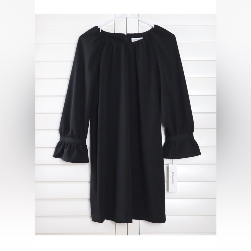 Calvin Klein Black Gathered Sleeve Dress